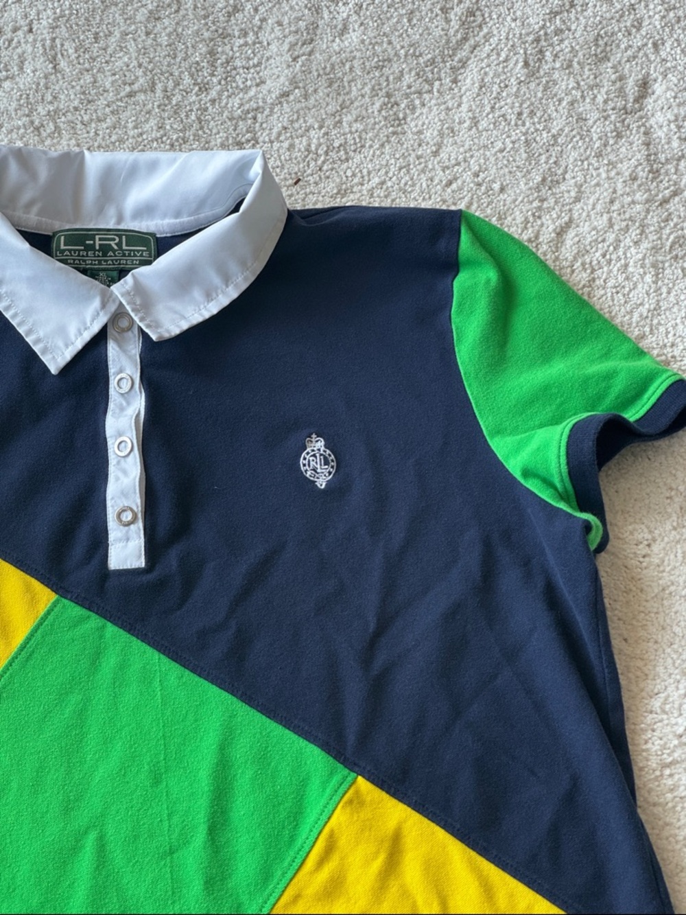 Ralph Lauren Active Colorblock Polo Shirt - Navy, Green & Yellow - Picture 3 of 7
